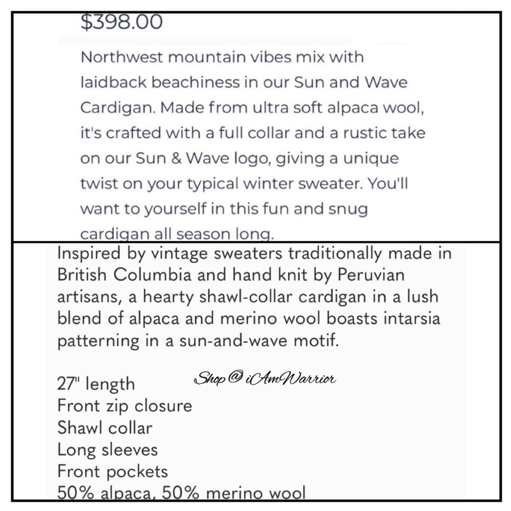 Faherty NWT Peruvian handknit sun & wave cardigan {PRICE FIRM} *shop@iamwarrior - Picture 4 of 12